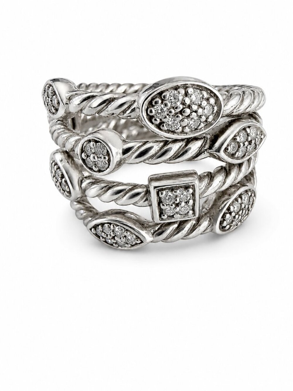 David Yurman Confetti Sterling Silver Diamond Ring Size 6